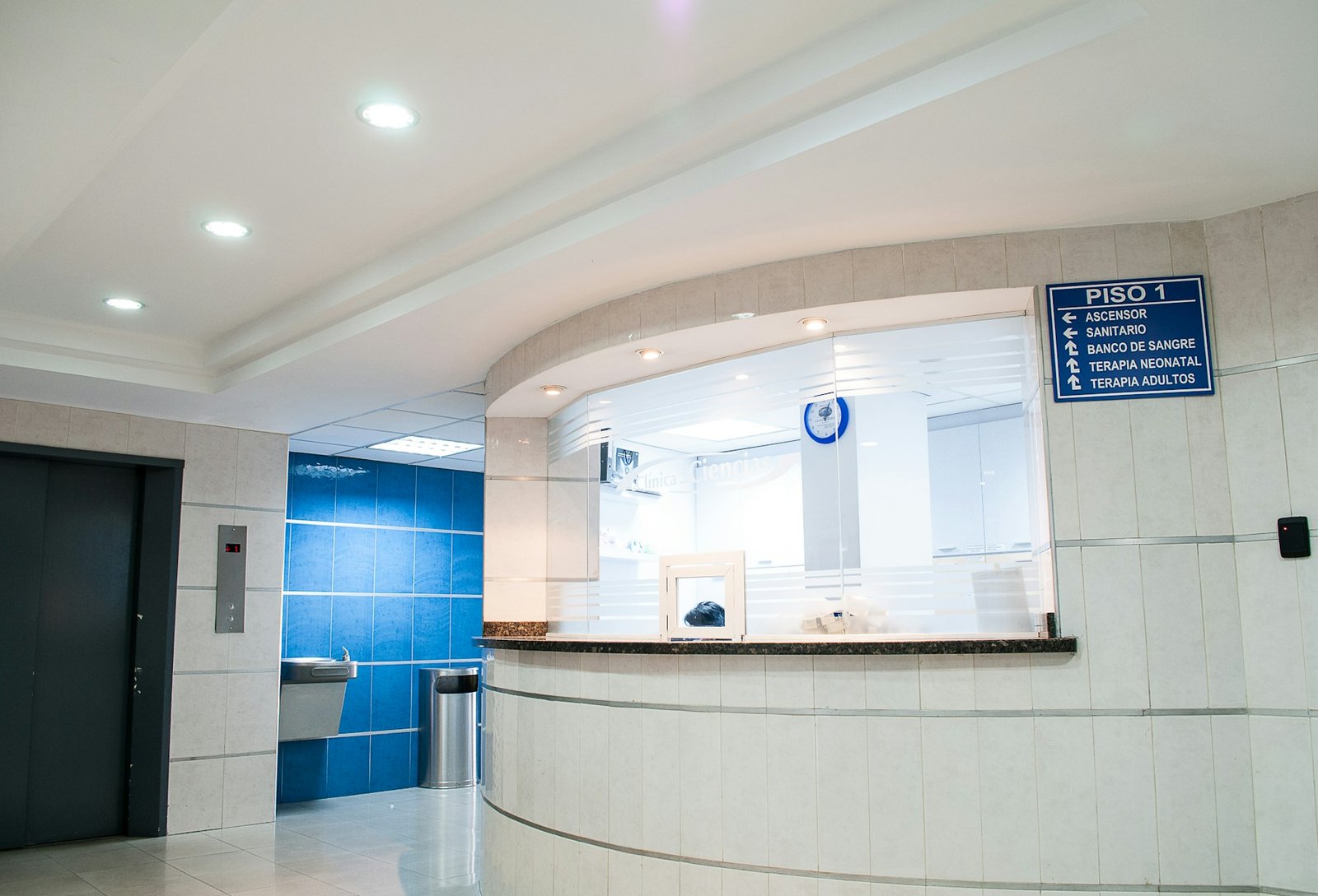 Illustrative bright hospital reception